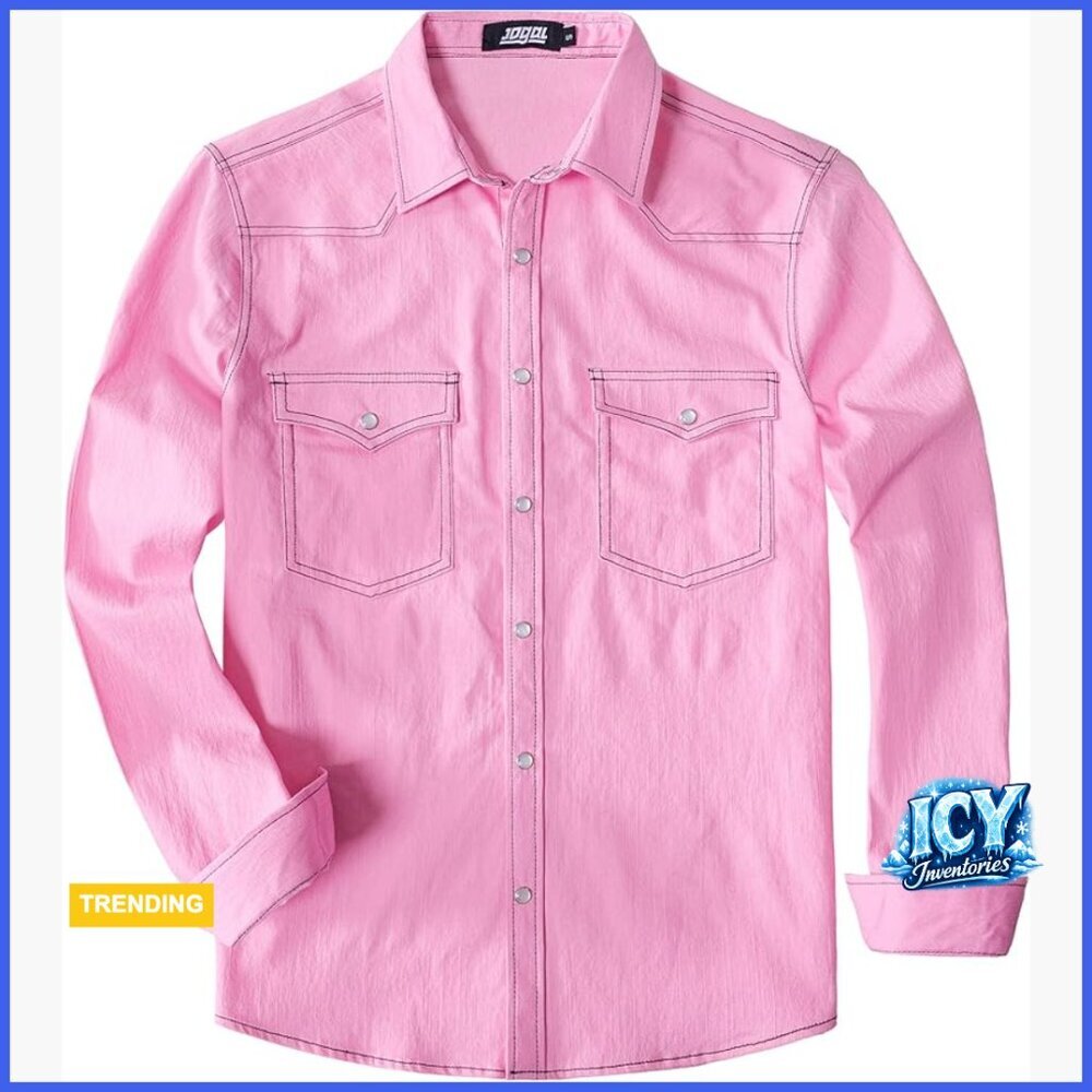 Western Cowboy Denim Pearl Snap Shirt Long Sleeve Regular Fit